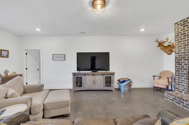 living room with concrete floors