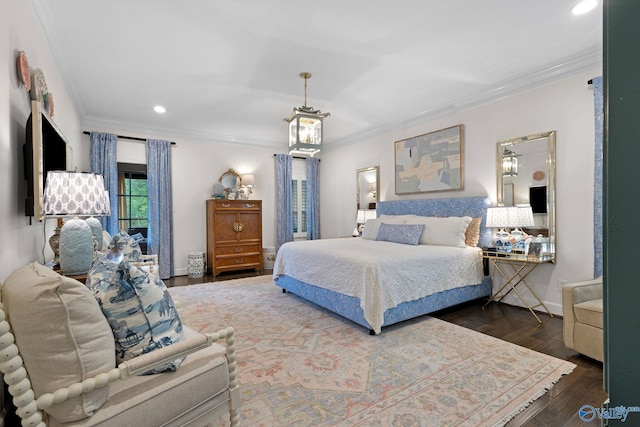 1176 N Lake Forest Dr, Southside, AL 35907 - bedroom featuring baseboards, recessed lighting, ornamental molding, and dark wood finished floors