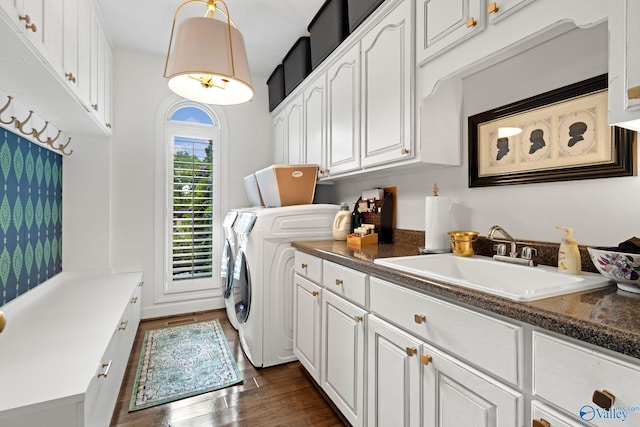 1176 N Lake Forest Dr, Southside, AL 35907 - laundry room with separate washer and dryer, a sink, dark wood finished floors, and cabinet space