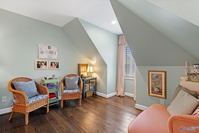 1176 N Lake Forest Dr, Southside, AL 35907 - living area featuring recessed lighting, dark wood finished floors, vaulted ceiling, and baseboards