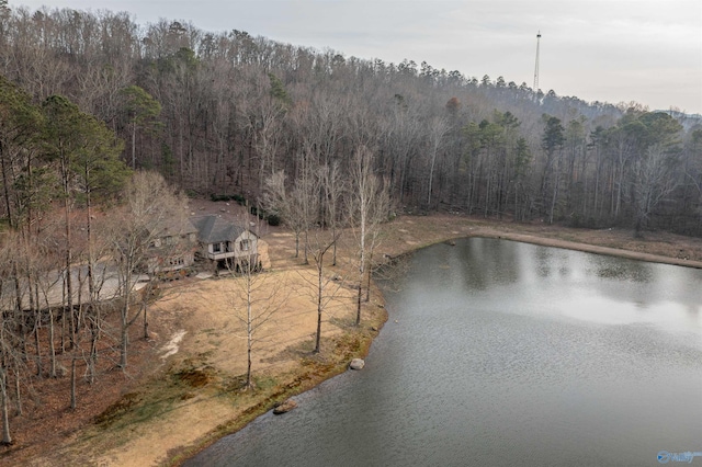property view of water with a forest view