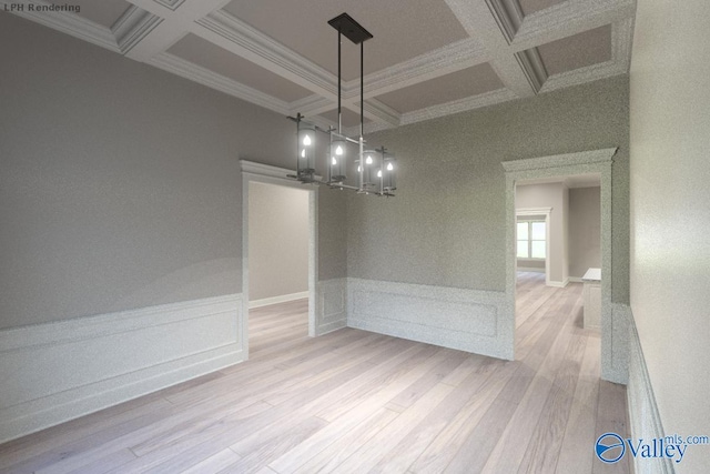 MCKINLEY-A1 Capshaw Rd, Athens, AL 35613 - spare room with coffered ceiling, a chandelier, beam ceiling, crown molding, and wood finished floors