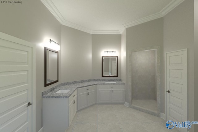 MCKINLEY-A1 Capshaw Rd, Athens, AL 35613 - full bathroom with ornamental molding, a walk in shower, tile patterned flooring, and double vanity