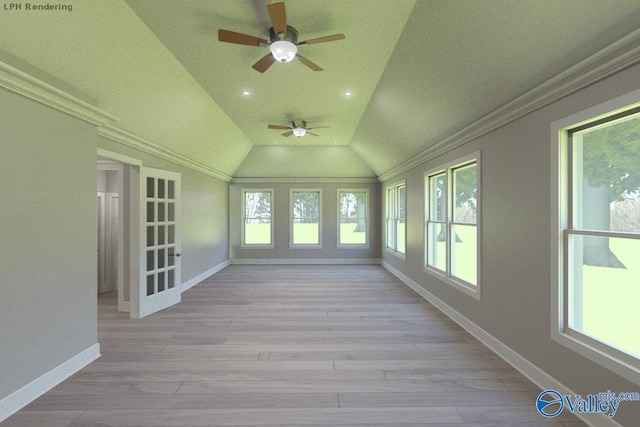 MCKINLEY-A1 Capshaw Rd, Athens, AL 35613 - unfurnished sunroom featuring vaulted ceiling, baseboards, wood finished floors, crown molding, and recessed lighting