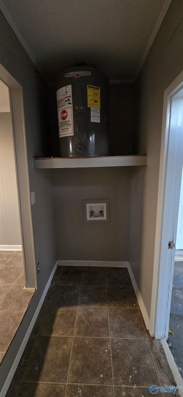 clothes washing area with ornamental molding and hookup for a washing machine