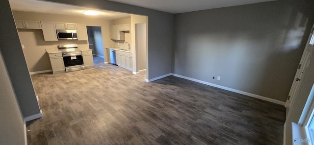 kitchen with white cabinets, dark hardwood / wood-style flooring, sink, and appliances with stainless steel finishes
