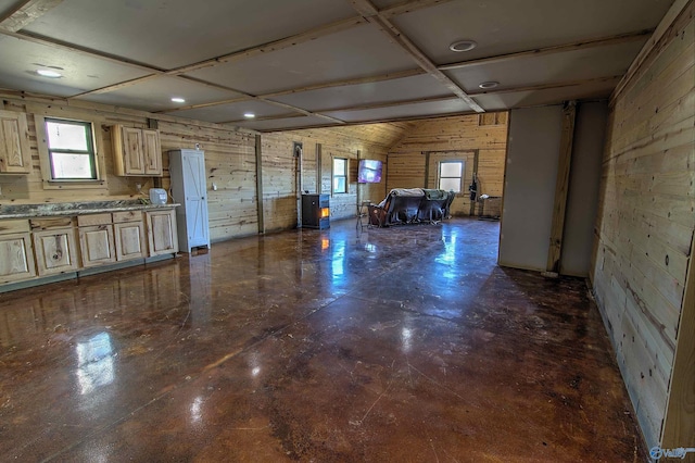 basement with wood walls