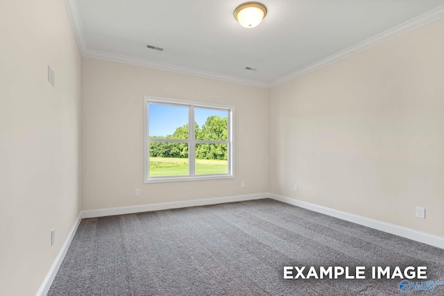 carpeted empty room featuring ornamental molding