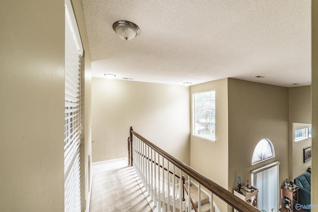 106 Spinnaker Ridge Dr, Huntsville, AL 35824 - hall with carpet flooring, a textured ceiling, an upstairs landing, and baseboards