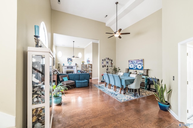 106 Spinnaker Ridge Dr, Huntsville, AL 35824 - dining space with baseboards, ceiling fan, wood finished floors, and high vaulted ceiling