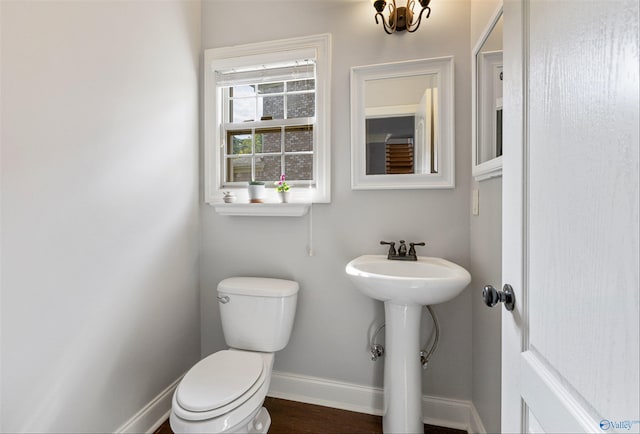 bathroom with sink, hardwood / wood-style floors, and toilet