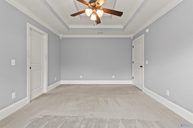 18226 Whitetail Ln, Athens, AL 35613 - unfurnished room featuring a raised ceiling, a ceiling fan, crown molding, carpet, and baseboards