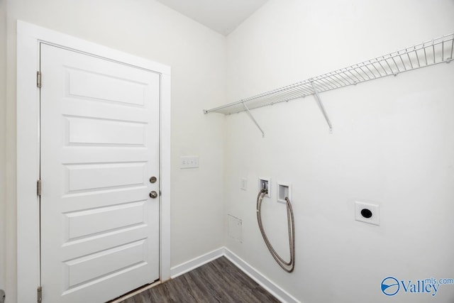 6032 Barringer Ct, Huntsville, AL 35806 - laundry area with baseboards, washer hookup, laundry area, dark wood-type flooring, and electric dryer hookup