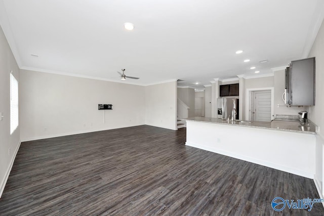 6032 Barringer Ct, Huntsville, AL 35806 - kitchen with open floor plan, ceiling fan, appliances with stainless steel finishes, dark wood-style floors, and recessed lighting