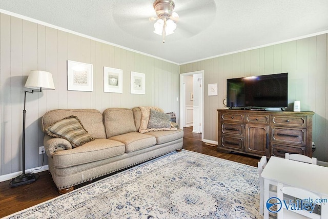 3392 Williams St, Hokes Bluff, AL 35903 - living room with ornamental molding, a ceiling fan, and wood finished floors