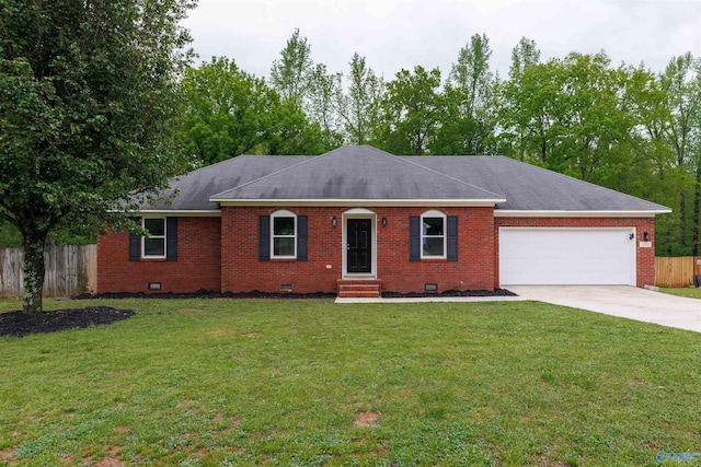 100 Candice Dr, Toney, AL 35773 - ranch-style house featuring crawl space, concrete driveway, fence, entry steps, and a garage