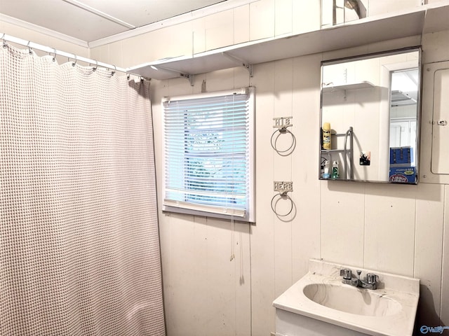 102 Jackson St, Albertville, AL 35950 - bathroom with vanity and a shower with shower curtain