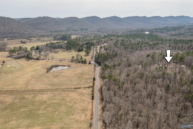 bird's eye view featuring a rural view and a mountain view