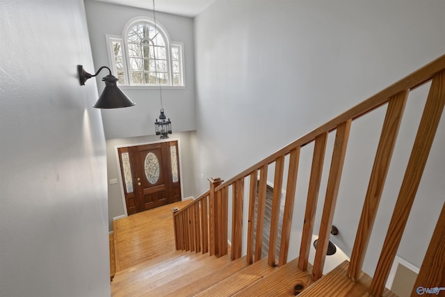 entrance foyer featuring a high ceiling and wood finished floors