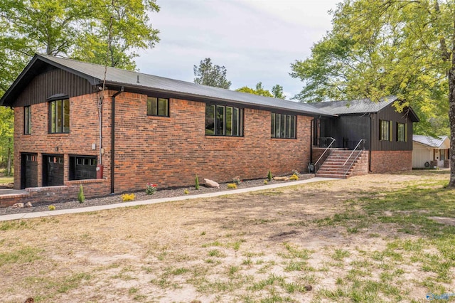 exterior space featuring brick siding