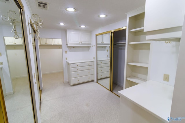 spacious closet with light carpet