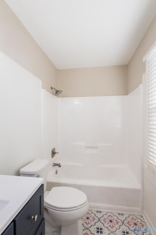 full bathroom with vanity, toilet, and shower / bathing tub combination
