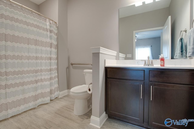 bathroom featuring vanity, toilet, and a shower with curtain