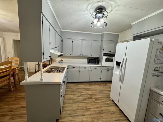 kitchen featuring crown molding, stainless steel appliances, wood finished floors, and under cabinet range hood