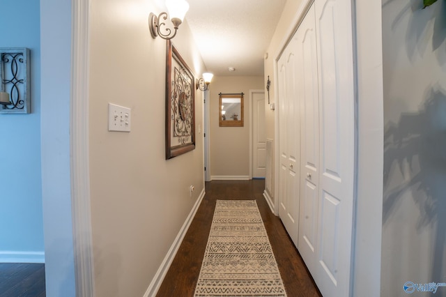 hallway featuring dark wood-type flooring