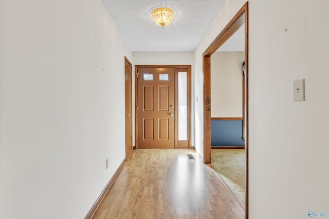 entrance foyer featuring a textured ceiling, light hardwood / wood-style floors, and plenty of natural light