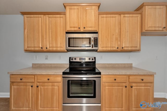 kitchen featuring appliances with stainless steel finishes and light brown cabinetry