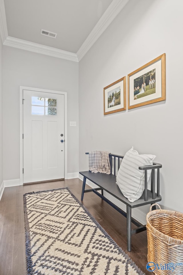 3015 Peevey Creek Ln, Owens Cross Roads, AL 35763 - entryway with ornamental molding, wood-type flooring, and baseboards