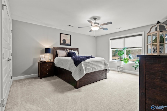 bedroom with carpet floors and ceiling fan