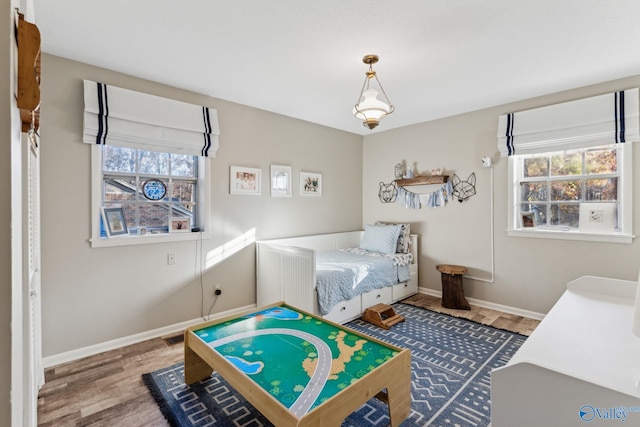 bedroom with multiple windows and wood-type flooring