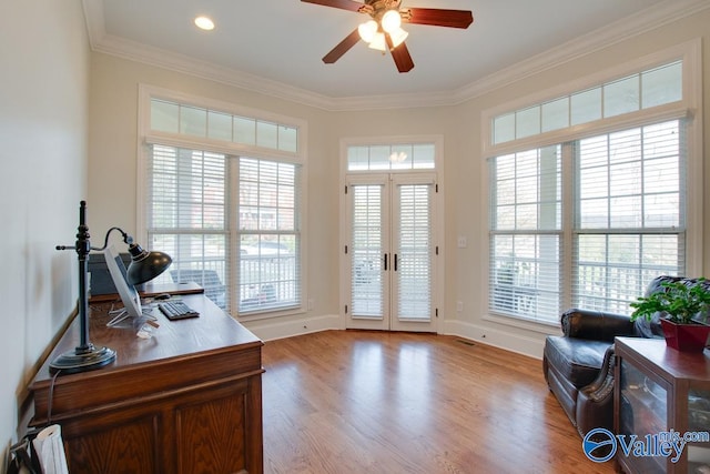 doorway featuring french doors, a wealth of natural light, and light hardwood / wood-style flooring