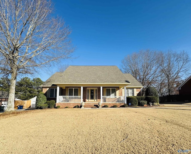 view of front facade with covered porch and a front lawn