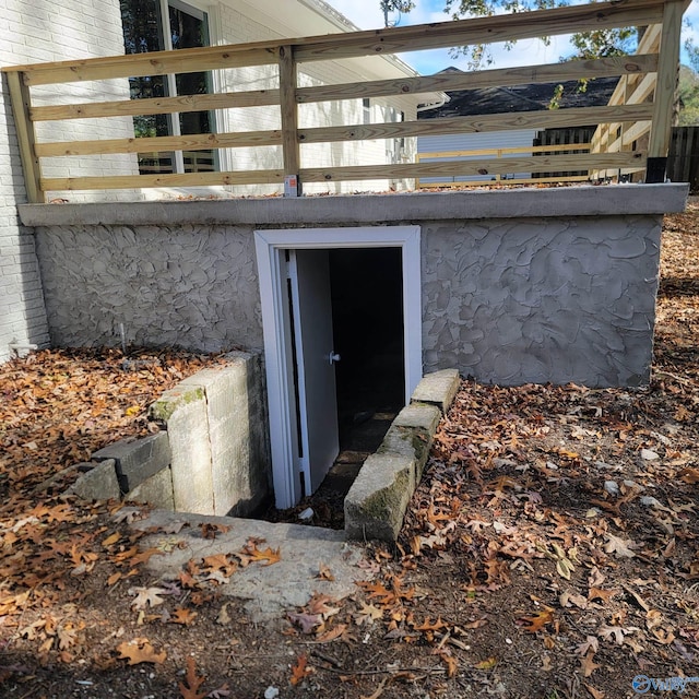 view of entry to storm shelter