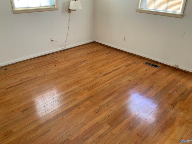 spare room featuring plenty of natural light and light hardwood / wood-style flooring