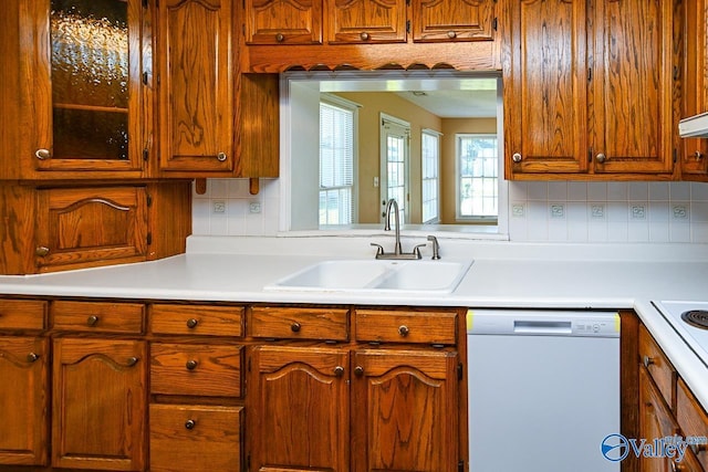 148 Maple Blvd, Gurley, AL 35748 - kitchen with sink, white dishwasher, and decorative backsplash