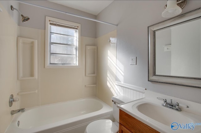 full bathroom featuring vanity, toilet, and shower / bathing tub combination