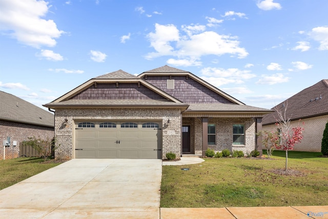 craftsman-style home with a front yard and a garage