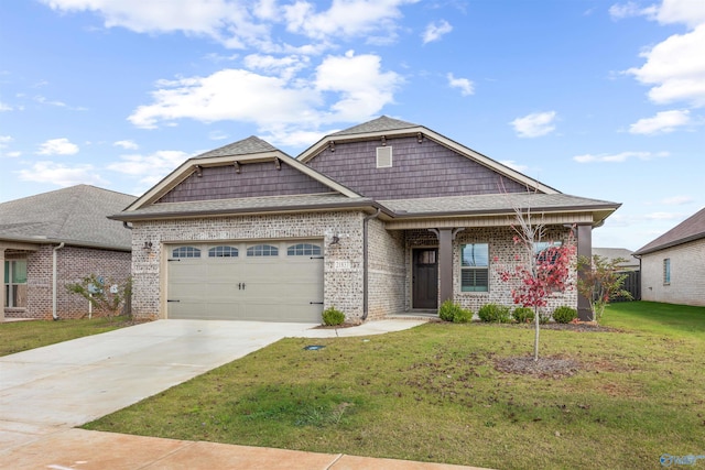 21837 Natures Cove Dr, Athens, AL 35613 - view of front of property with brick siding, a front lawn, an attached garage, concrete driveway, and roof with shingles