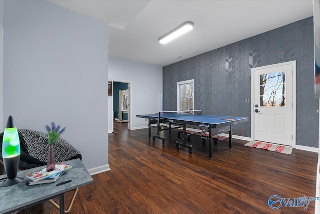 game room featuring dark hardwood / wood-style flooring