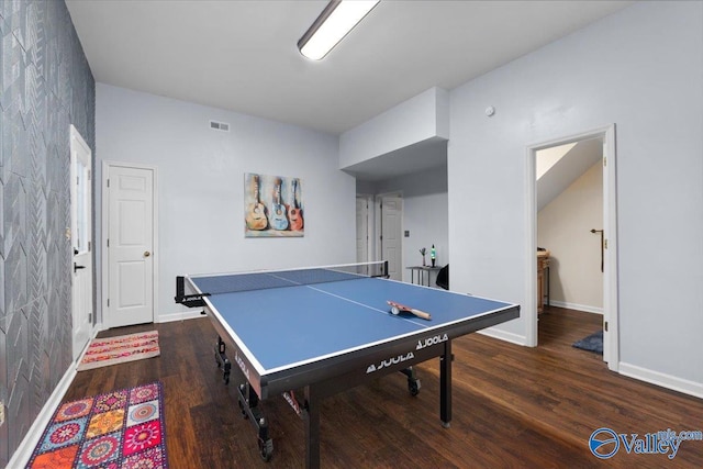 recreation room featuring dark wood-type flooring