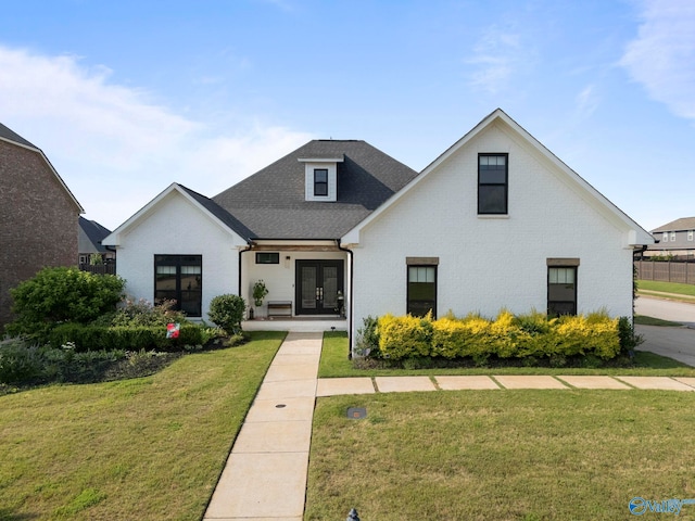 24673 Beacon Cir, Athens, AL 35613 - modern inspired farmhouse with french doors, a front lawn, and brick siding