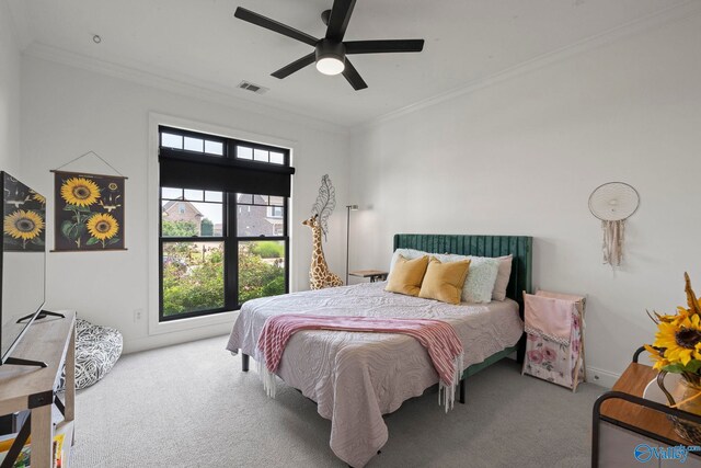 24673 Beacon Cir, Athens, AL 35613 - bedroom featuring carpet floors, crown molding, multiple windows, and a ceiling fan