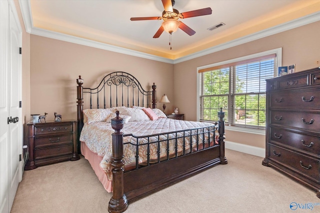 24051 Piney Creek Dr, Athens, AL 35613 - bedroom featuring visible vents, baseboards, crown molding, and light colored carpet