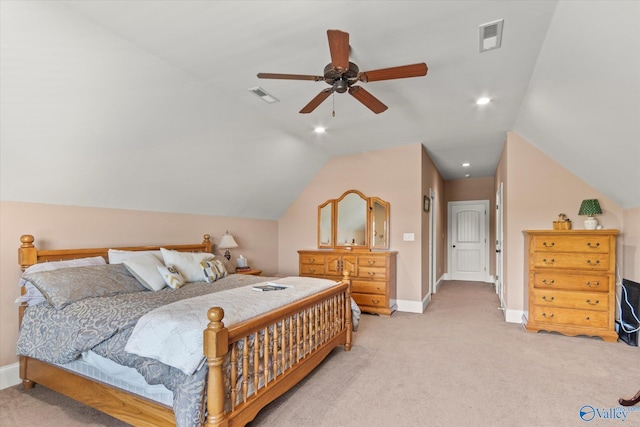 24051 Piney Creek Dr, Athens, AL 35613 - bedroom with light colored carpet, visible vents, and vaulted ceiling