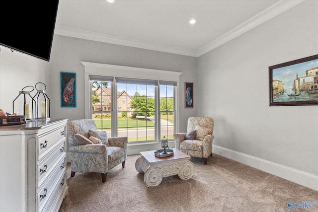 24051 Piney Creek Dr, Athens, AL 35613 - sitting room with crown molding, carpet floors, baseboards, and recessed lighting
