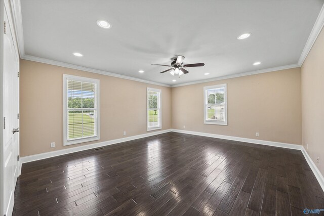 368 Halston Rd, Arab, AL 35016 - spare room featuring ceiling fan, dark wood-style floors, recessed lighting, and ornamental molding